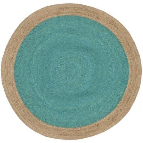 8' Round Braided Jute Area Rug in Teal - HER Home Design Boutique